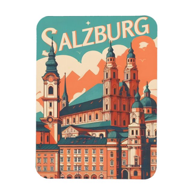 Vintage Austria capital salzburg skyline Magnet (Vertical)