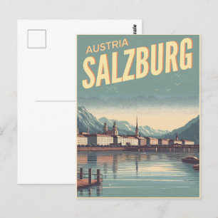 Vintage Austria capital salzburg skyline Postcard