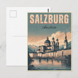 Vintage Austria capital salzburg skyline Postcard