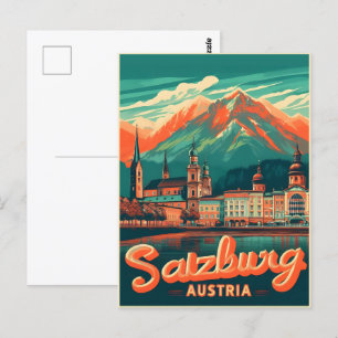 Vintage Austria capital salzburg skyline Postcard