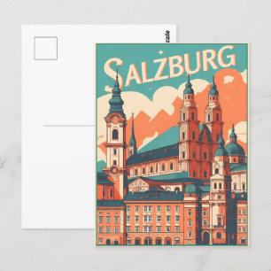 Vintage Austria capital salzburg skyline Postcard