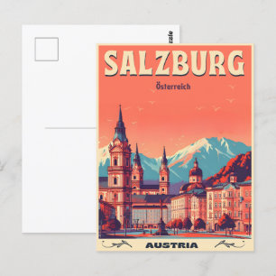 Vintage Austria capital salzburg skyline Postcard