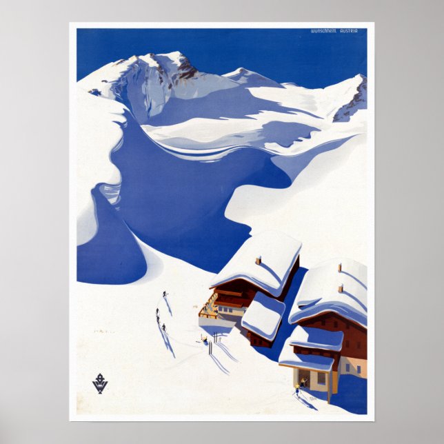 Vintage Austria Skiing Travel Poster (Front)