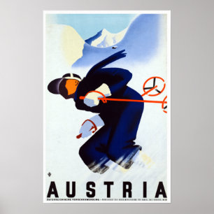 Vintage Austria Skiing Travel Poster