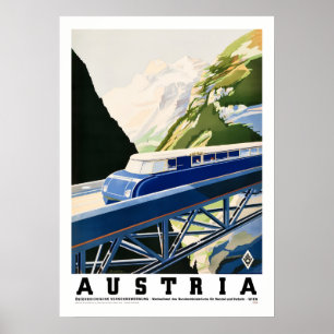 Vintage Austria Train Travel Poster   Retro Alpine