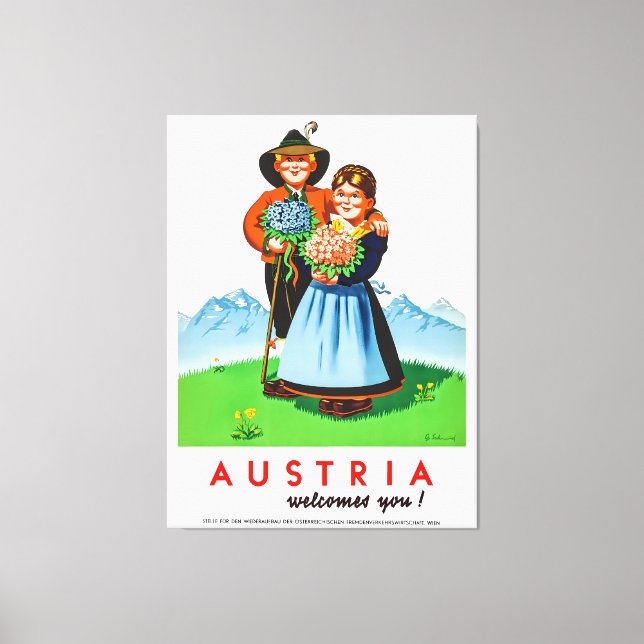 Vintage Austria Travel Poster Retro Canvas Print (Front)