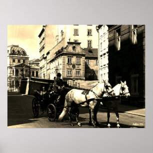Vintage Austria Vienna Dreimaderlhaus Fiaker Poster
