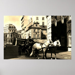 Vintage Austria Vienna Dreimaderlhaus Fiaker Poster