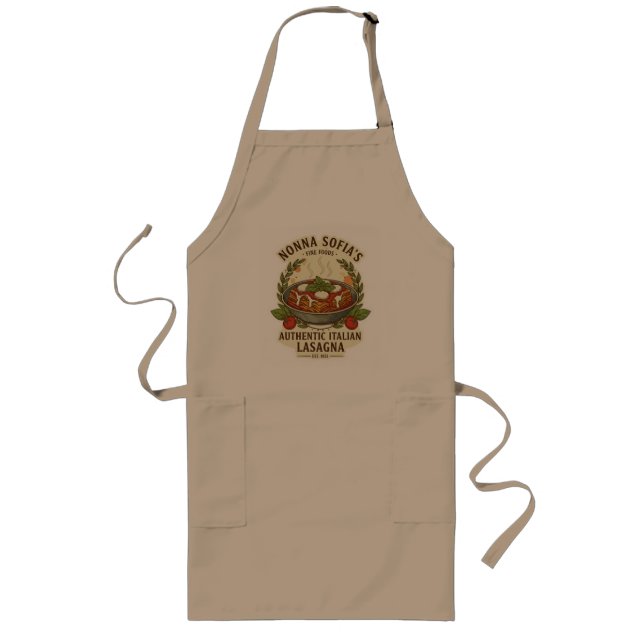 Vintage Authentic Italian Lasagna Label Long Apron (Front)