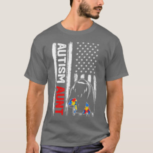 Vintage Autism Aunt Bear American Flag Awareness F T-Shirt