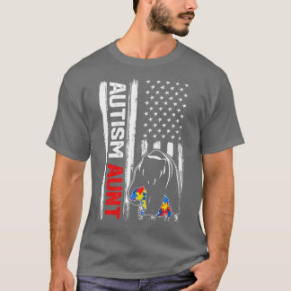 Vintage Autism Aunt Bear American Flag Awareness F T-Shirt