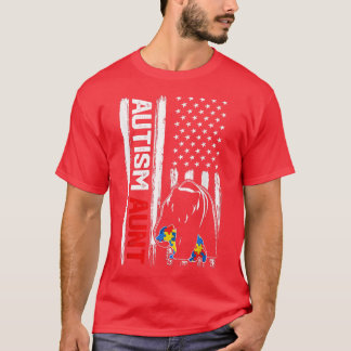 Vintage Autism Aunt Bear American Flag Awareness F T-Shirt