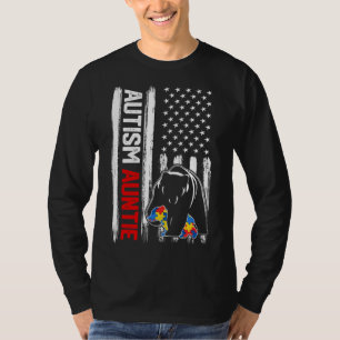 Vintage Autism Auntie Bear American Flag Awareness T-Shirt