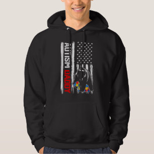 Vintage Autism Daddy Bear American Flag Awareness Hoodie