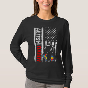 Vintage Autism Daddy Bear American Flag Awareness T-Shirt