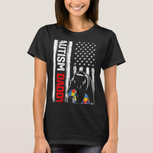 Vintage Autism Daddy Bear American Flag Awareness T-Shirt
