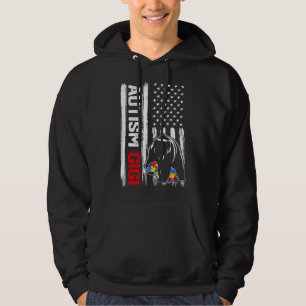 Vintage Autism Gigi Bear American Flag Awareness F Hoodie