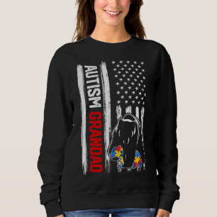 Vintage Autism Grandad Bear American Flag Awarenes Sweatshirt