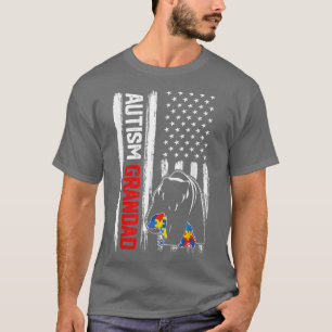 Vintage Autism Grandad Bear American Flag Awarenes T-Shirt
