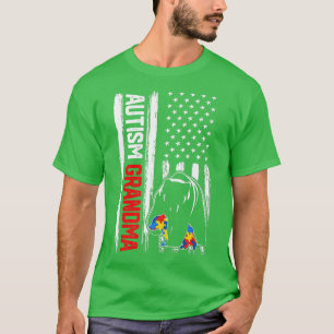 Vintage Autism Grandma Bear American Flag Awarenes T-Shirt
