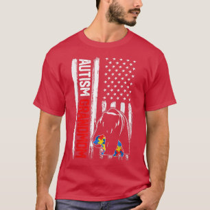 Vintage Autism Grandmom Bear American Flag Awarene T-Shirt