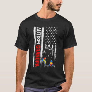 Vintage Autism Grandpa Bear American Flag Awarenes T-Shirt