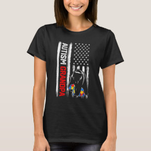 Vintage Autism Grandpa Bear American Flag Awarenes T-Shirt