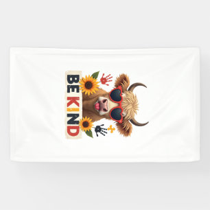 Vintage Autism Highland Cow Be Kind Rainbow Puzzle Banner