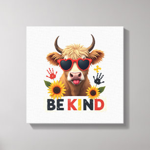Vintage Autism Highland Cow Be Kind Rainbow Puzzle Canvas Print