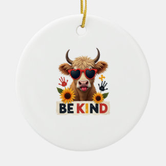 Vintage Autism Highland Cow Be Kind Rainbow Puzzle Ceramic Tree Decoration
