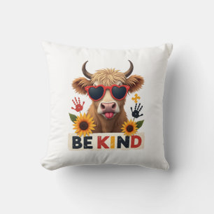 Vintage Autism Highland Cow Be Kind Rainbow Puzzle Cushion