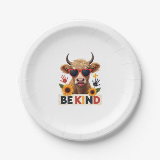 Vintage Autism Highland Cow Be Kind Rainbow Puzzle Paper Plate