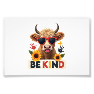 Vintage Autism Highland Cow Be Kind Rainbow Puzzle Photo Print