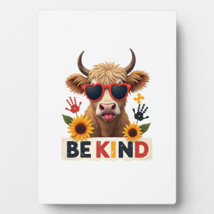 Vintage Autism Highland Cow Be Kind Rainbow Puzzle Plaque