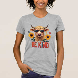 Vintage Autism Highland Cow Be Kind Rainbow Puzzle T-Shirt