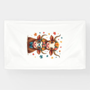 Vintage Autism Highland Cow Trio Peeking Cute Cow Banner