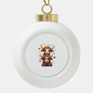 Vintage Autism Highland Cow Trio Peeking Cute Cow  Ceramic Ball Christmas Ornament