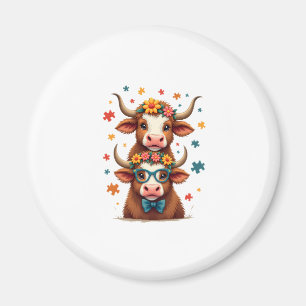Vintage Autism Highland Cow Trio Peeking Cute Cow Magnet