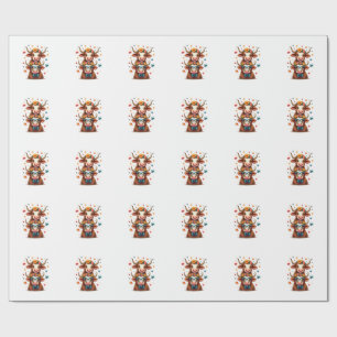 Vintage Autism Highland Cow Trio Peeking Cute Cow Wrapping Paper