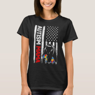 Vintage Autism Mama Bear American Flag Awareness F T-Shirt