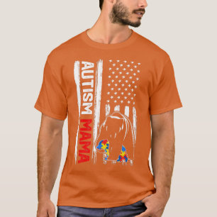 Vintage Autism Mama Bear American Flag Awareness F T-Shirt