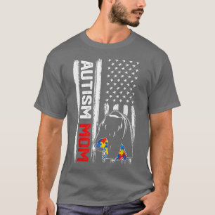 Vintage Autism Mom Bear American Flag Awareness Fa T-Shirt