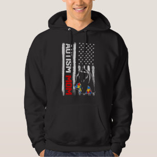 Vintage Autism Mum Bear American Flag Awareness Fa Hoodie