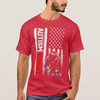 Vintage Autism Nanny Bear American Flag Awareness  T-Shirt