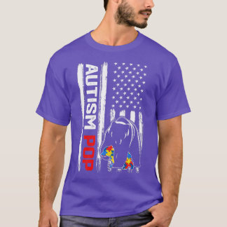 Vintage Autism Pop Bear American Flag Awareness Fa T-Shirt