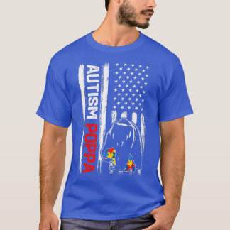 Vintage Autism Poppa Bear American Flag Awareness  T-Shirt