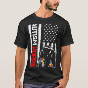 Vintage Autism Poppie Bear American Flag Awareness T-Shirt