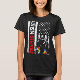 Vintage Autism Stepdad Bear American Flag Awarenes T-Shirt