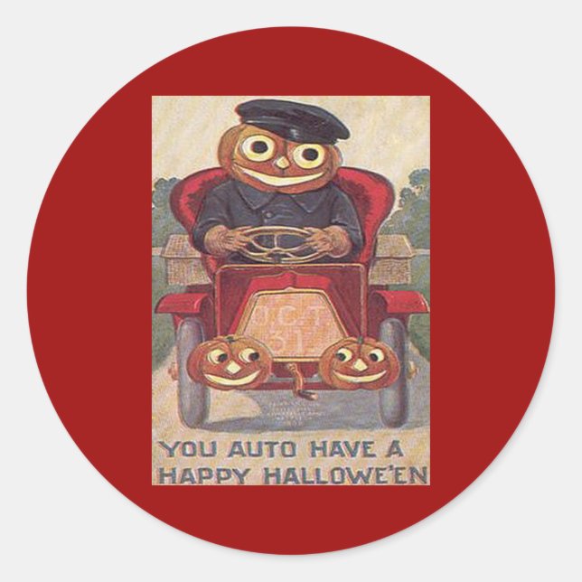 Vintage Auto Halloween Classic Round Sticker (Front)