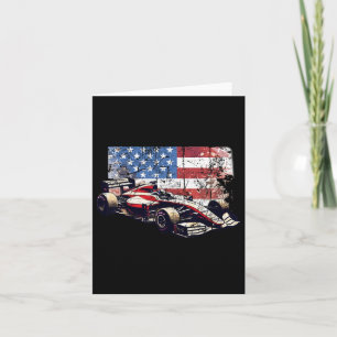 Vintage Auto Racing Car American Flag 4th Of July Card
